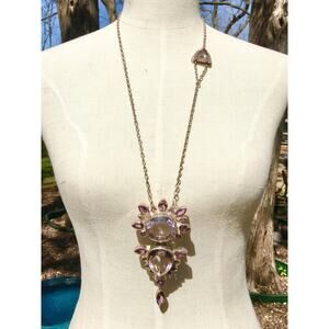 Pink Amethyst Hand Forged Sterling Silver Statement Necklace 18.5” drop.
